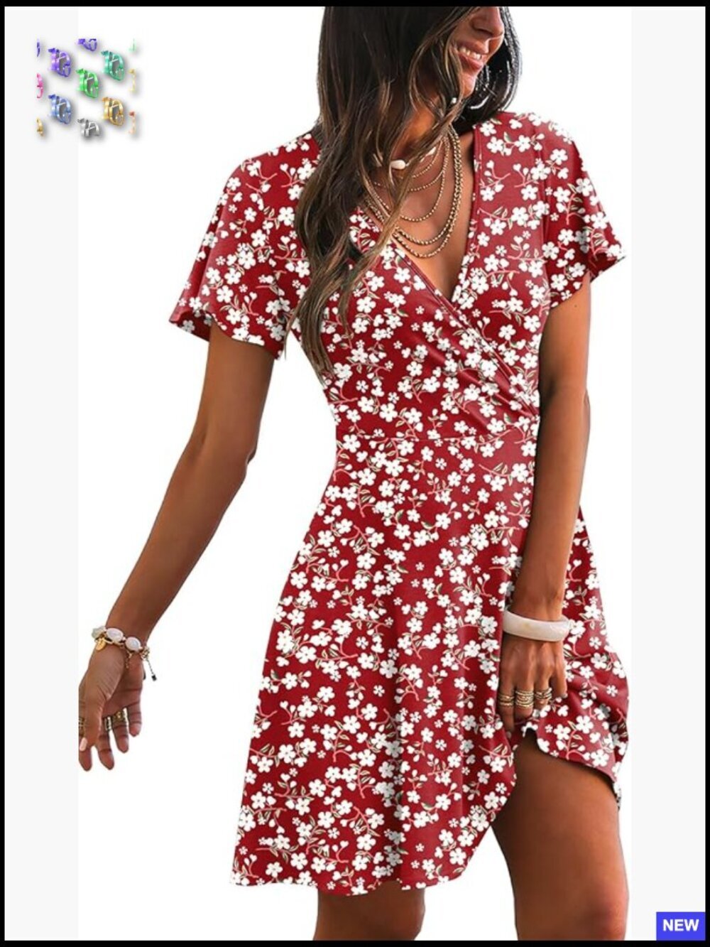 Wrap V Neck A-Line Ruffle Sleeve Casual Summer Dress Elegant Chic